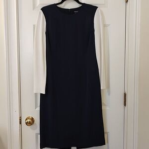 Worth New York Navy Blue/Ivory Jewel Neck Midi Dress Size 12